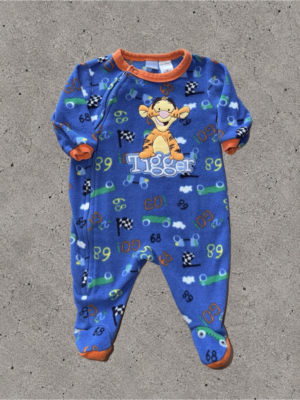 Y2K Disney Baby Tigger Fleece Sleeper 3M Winnie the Pooh Racing Footed Pajamas